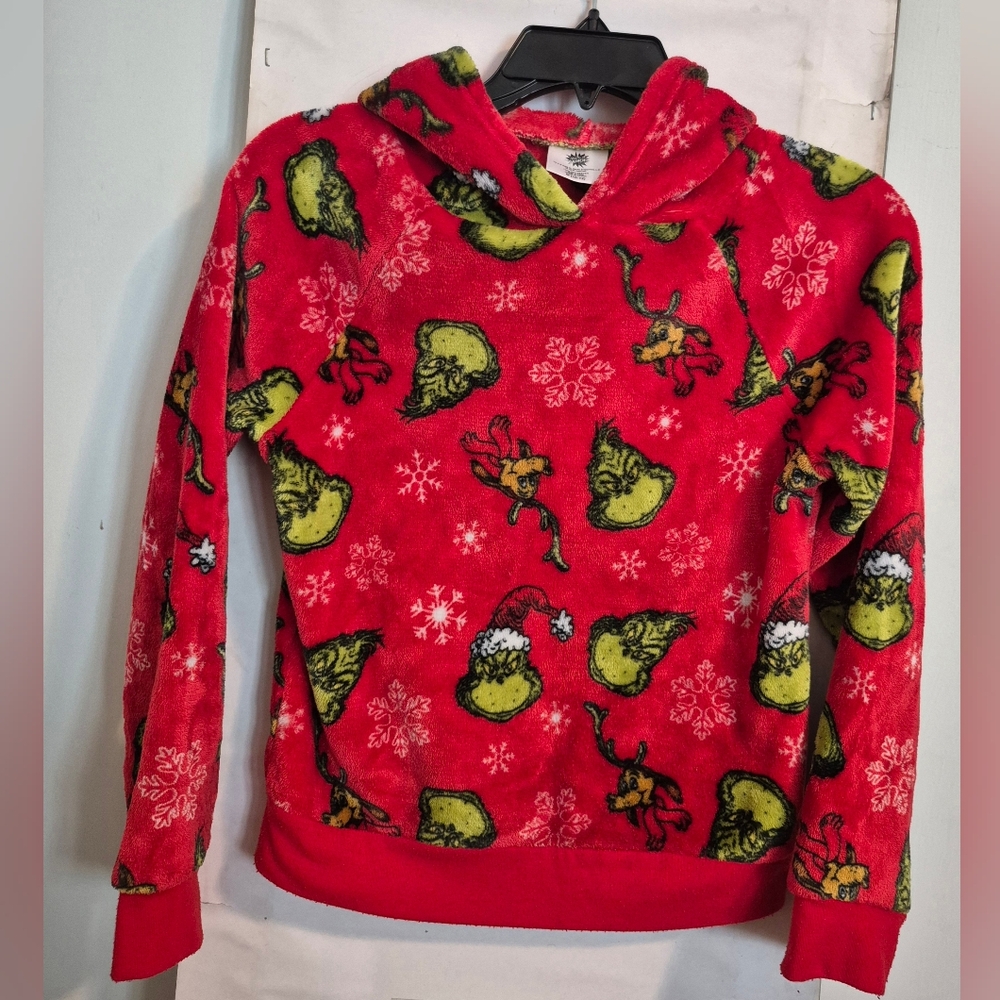 Red Grinch Patterned Hoodie Worn Once